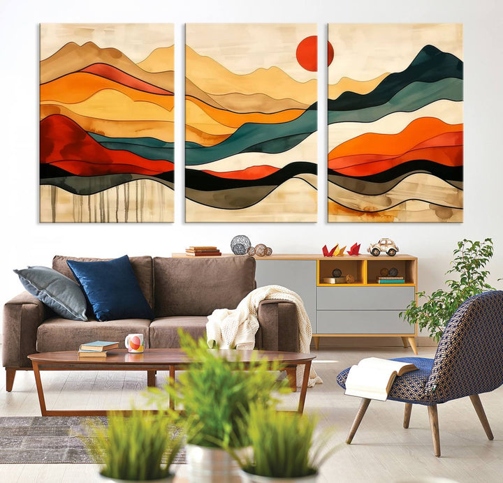 Triptych of Mid Century Mountain Wall Art.