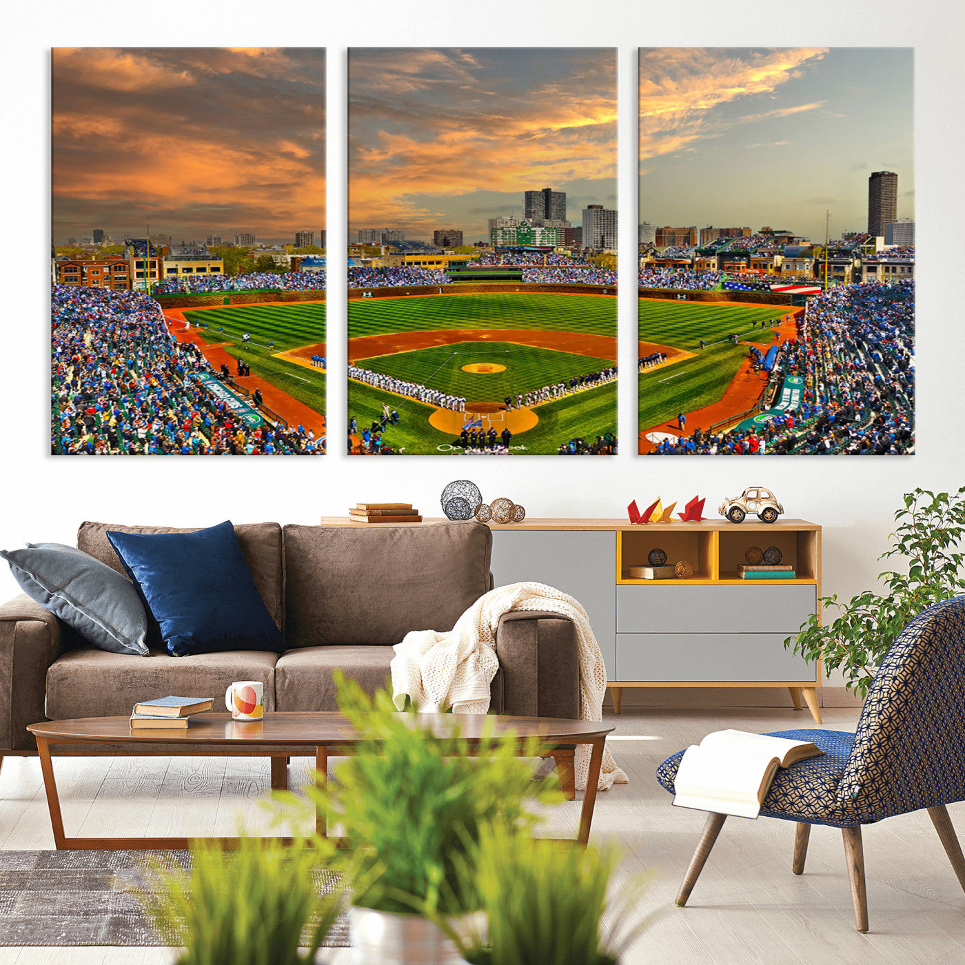 MGV-CV-60X30-3P - Chicago Wrigley Field Canvas Wall Art - Iconic Baseball Stadium Art Print - Wrigley Field Chicago