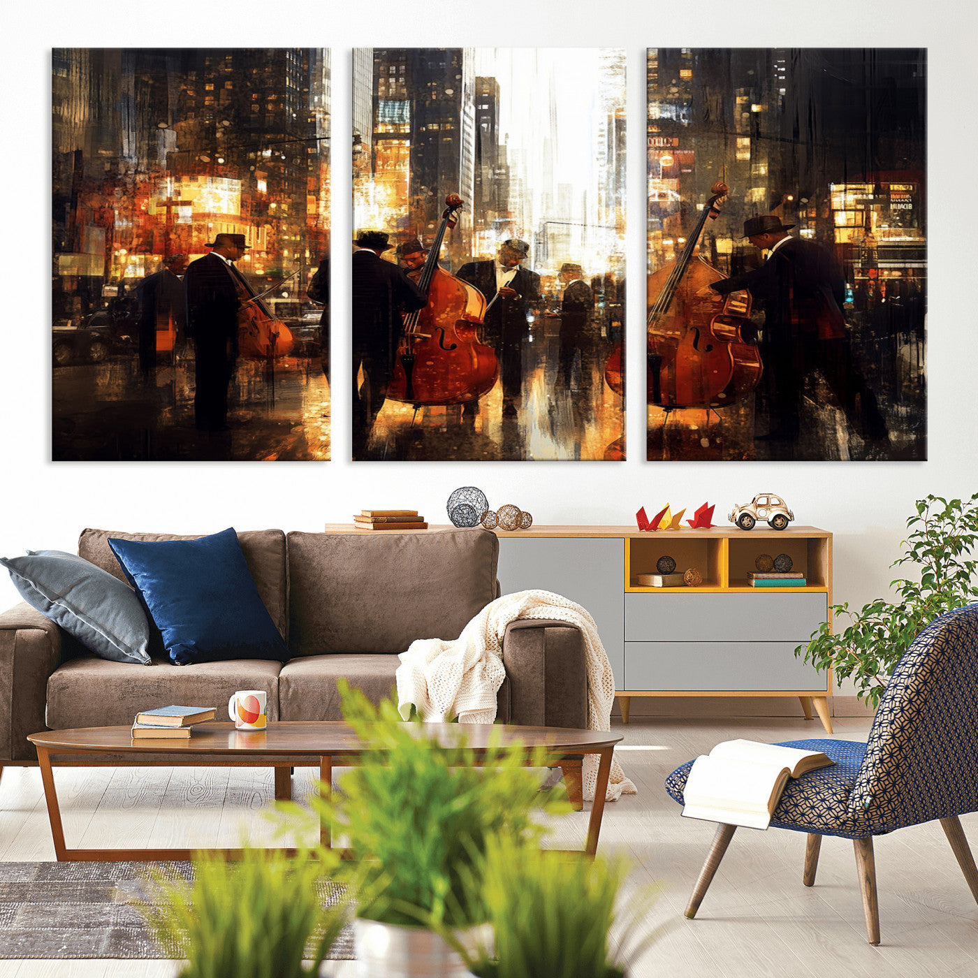 MGV-CV-60X30-3P - Abstract Jazz Art Wall Art Canvas Print - Framed Abstract Music Canvas - Colorful Instrument Poster