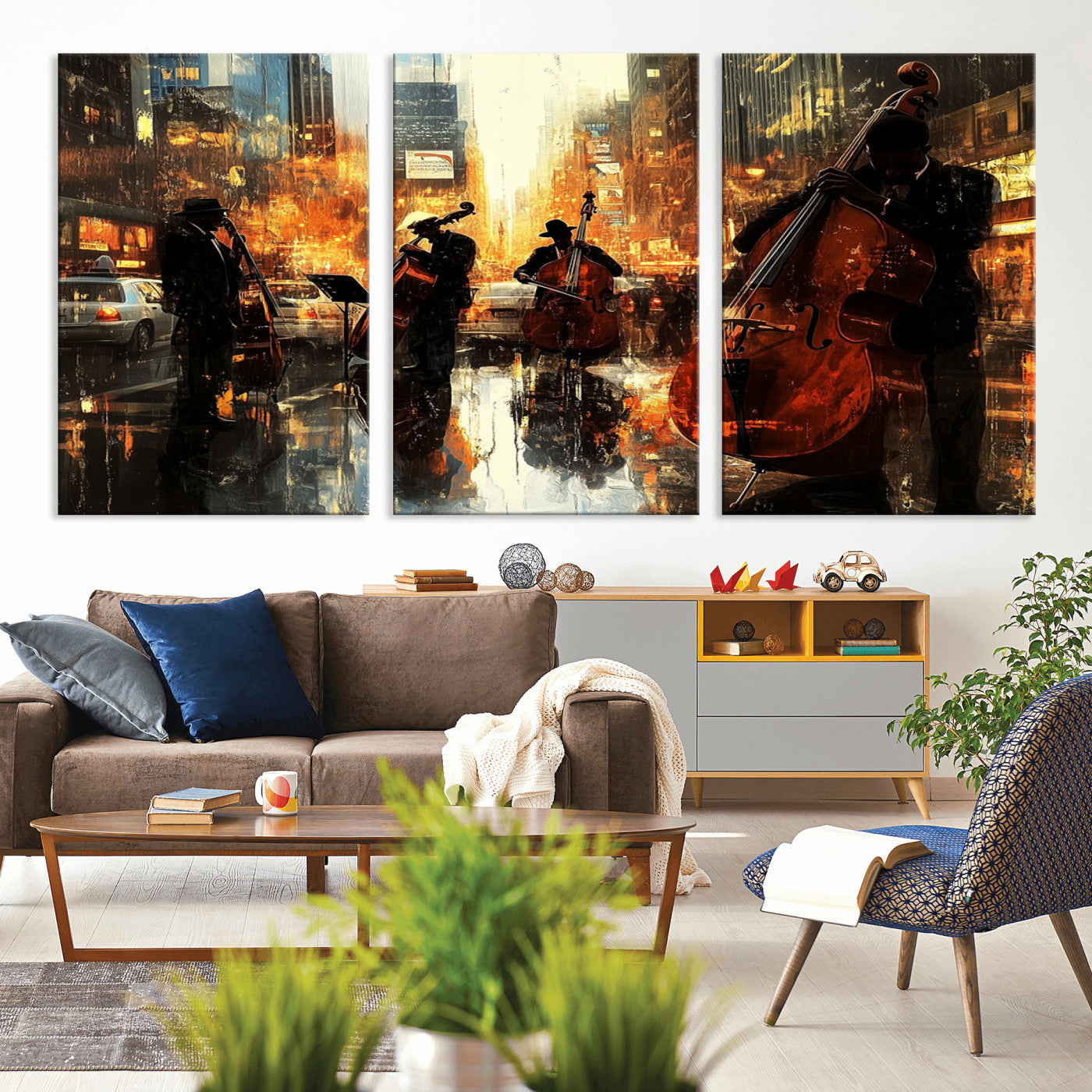 MGV-CV-60X30-3P - African American Abstract Jazz Wall Art - Framed Abstract Music Canvas - Colorful Instrument Canvsa