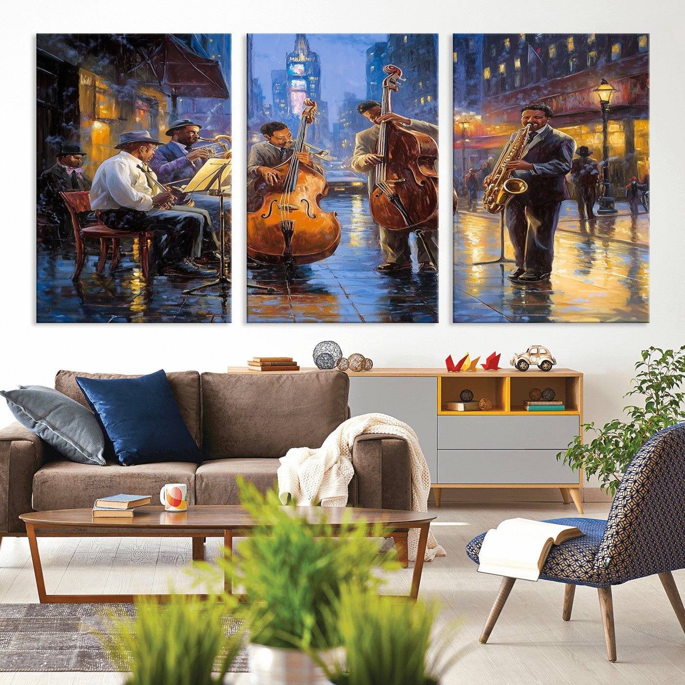 MGV-CV-60X30-3P - Colorful Jazz Wall Art - African American Music Canvas Print - Framed Abstract Music Poster for Home
