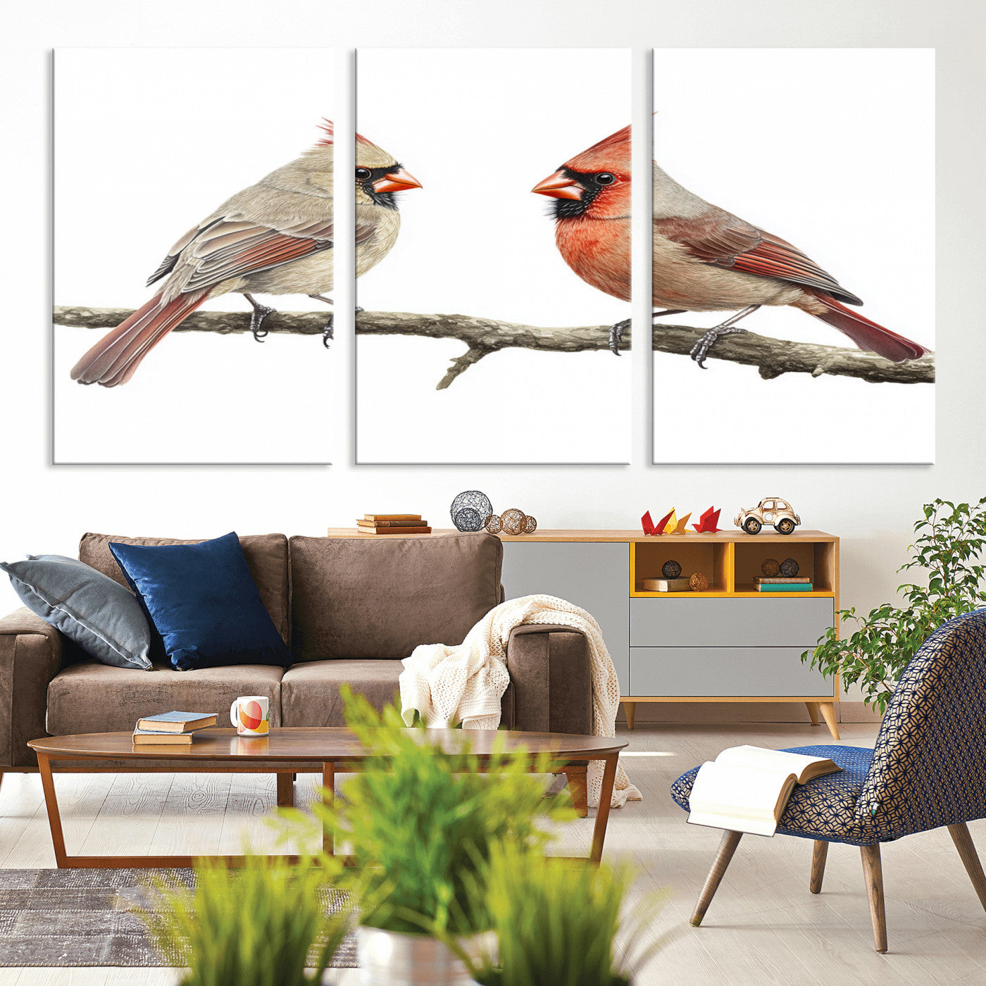 MGV-CV-60X30-3P - Cardinal Canvas Wall Art - Male and Female Cardinal Print - Nature-Inspired Bird Wall Decor for Home