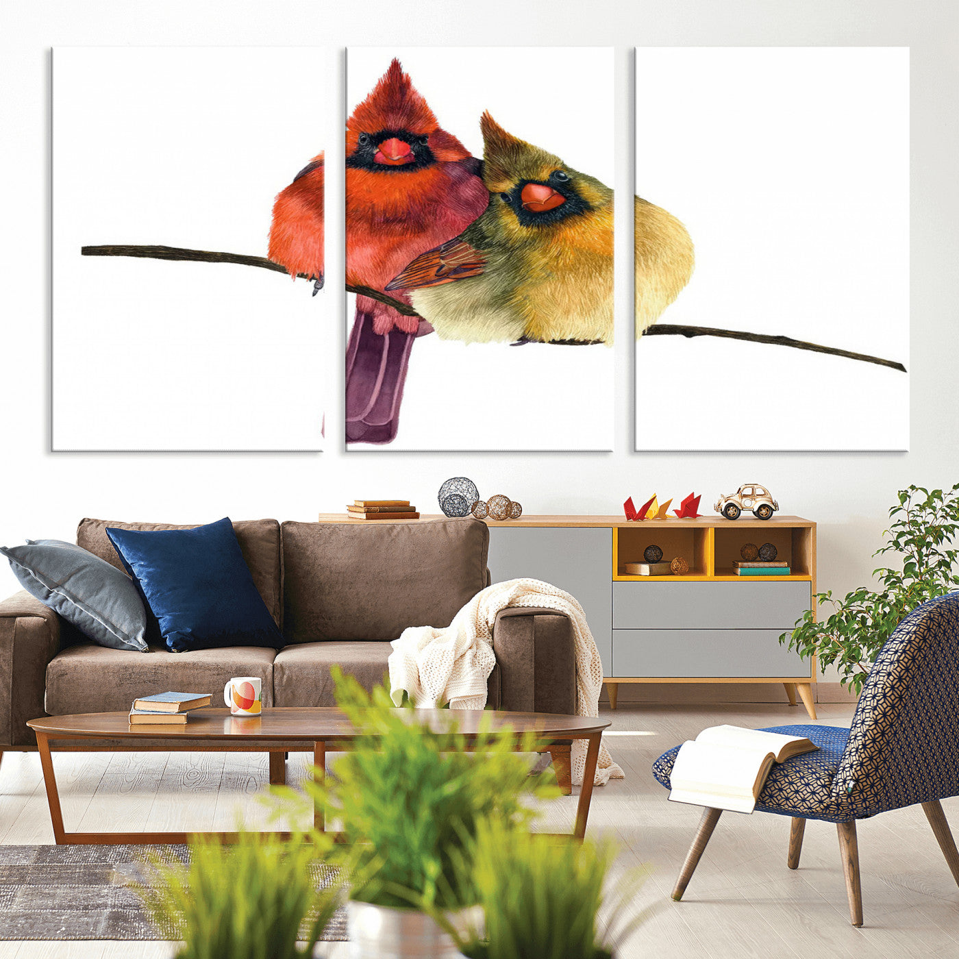 MGV-CV-60X30-3P - Cardinal Bird Canvas Wall Art - Male and Female Cardinal Print - Nature-Inspired Bird Wall Decor for