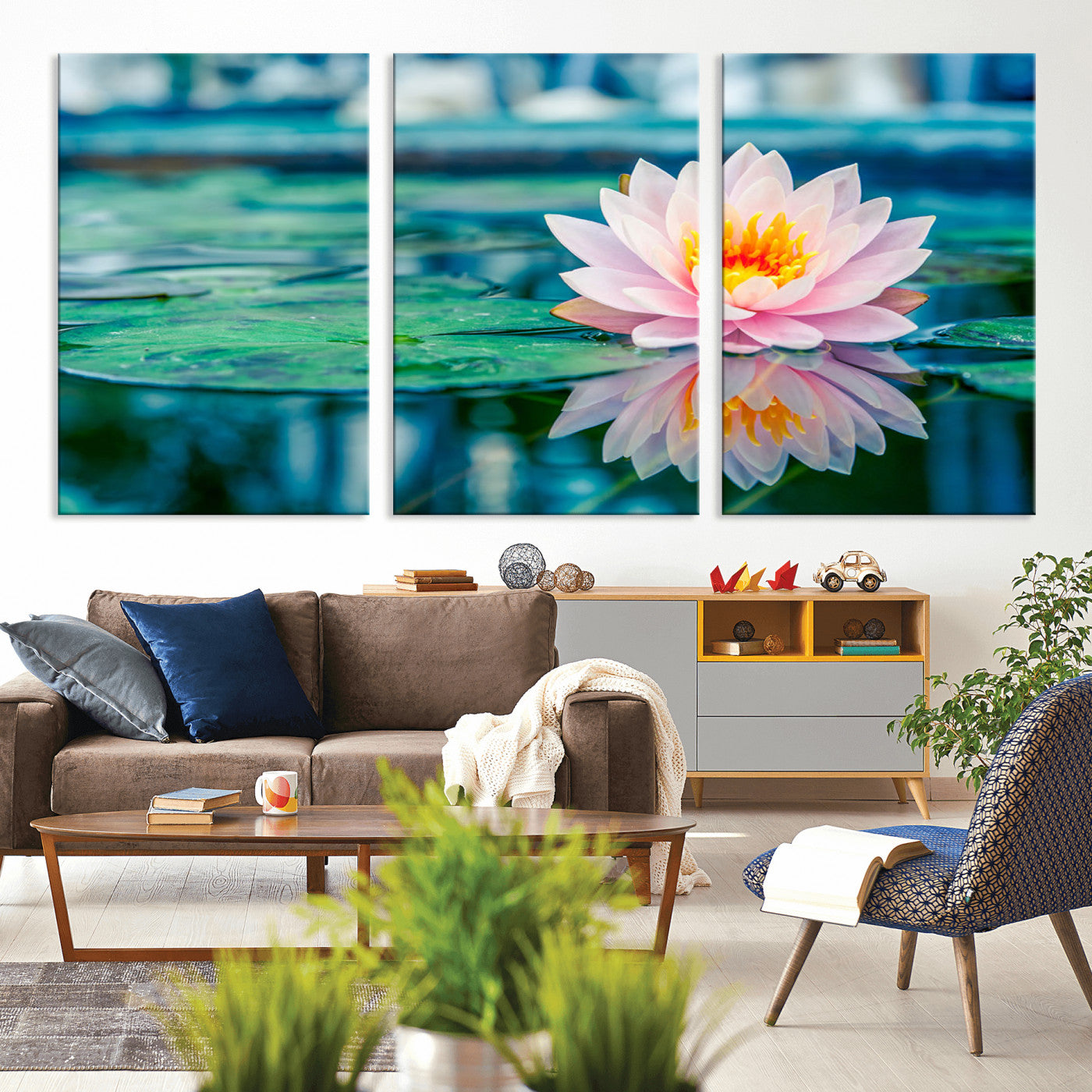 MGV-CV-60X30-3P - Lotus Flower Wall Art Canvas Print, Water Lily Large Wall Art Canvas Print for Yoga Room Decor,