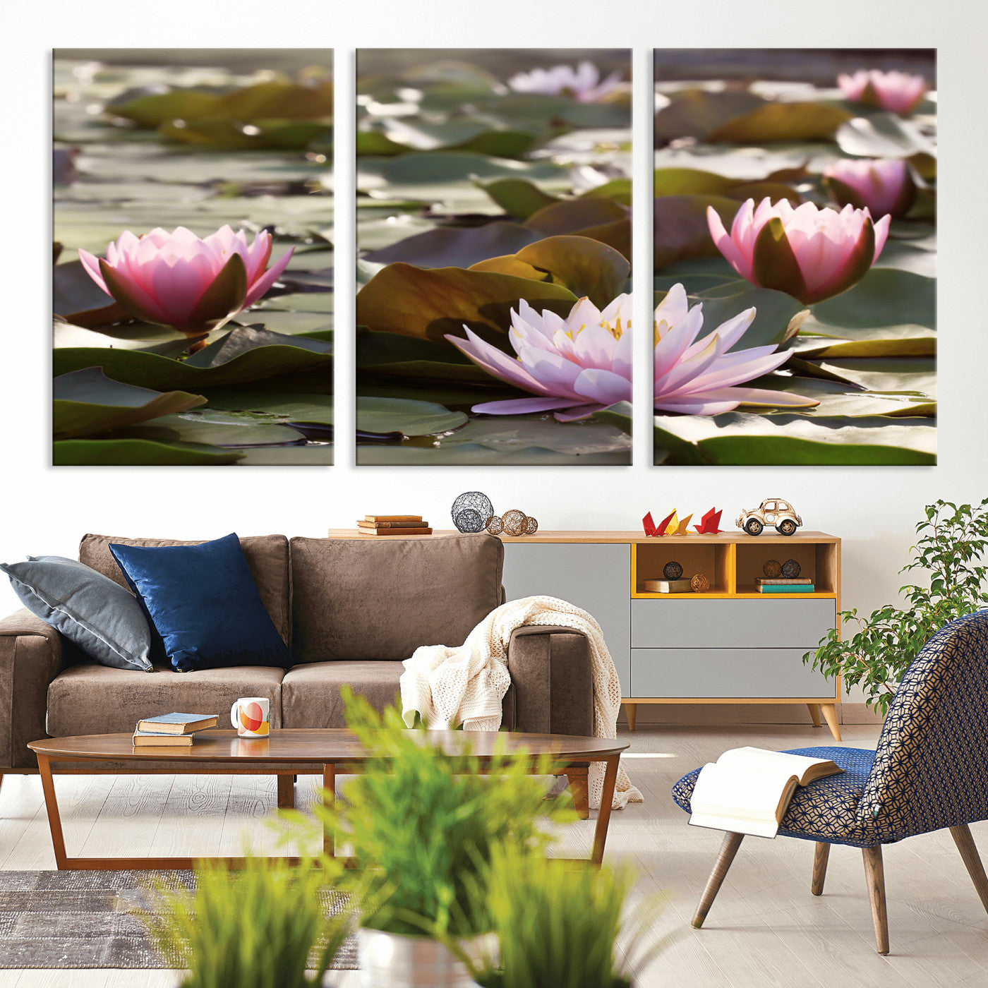 MGV-CV-60X30-3P - Lotus Flower Wall Art Canvas Print, Water Lily Large Wall Art Canvas Print for Yoga Room Decor,