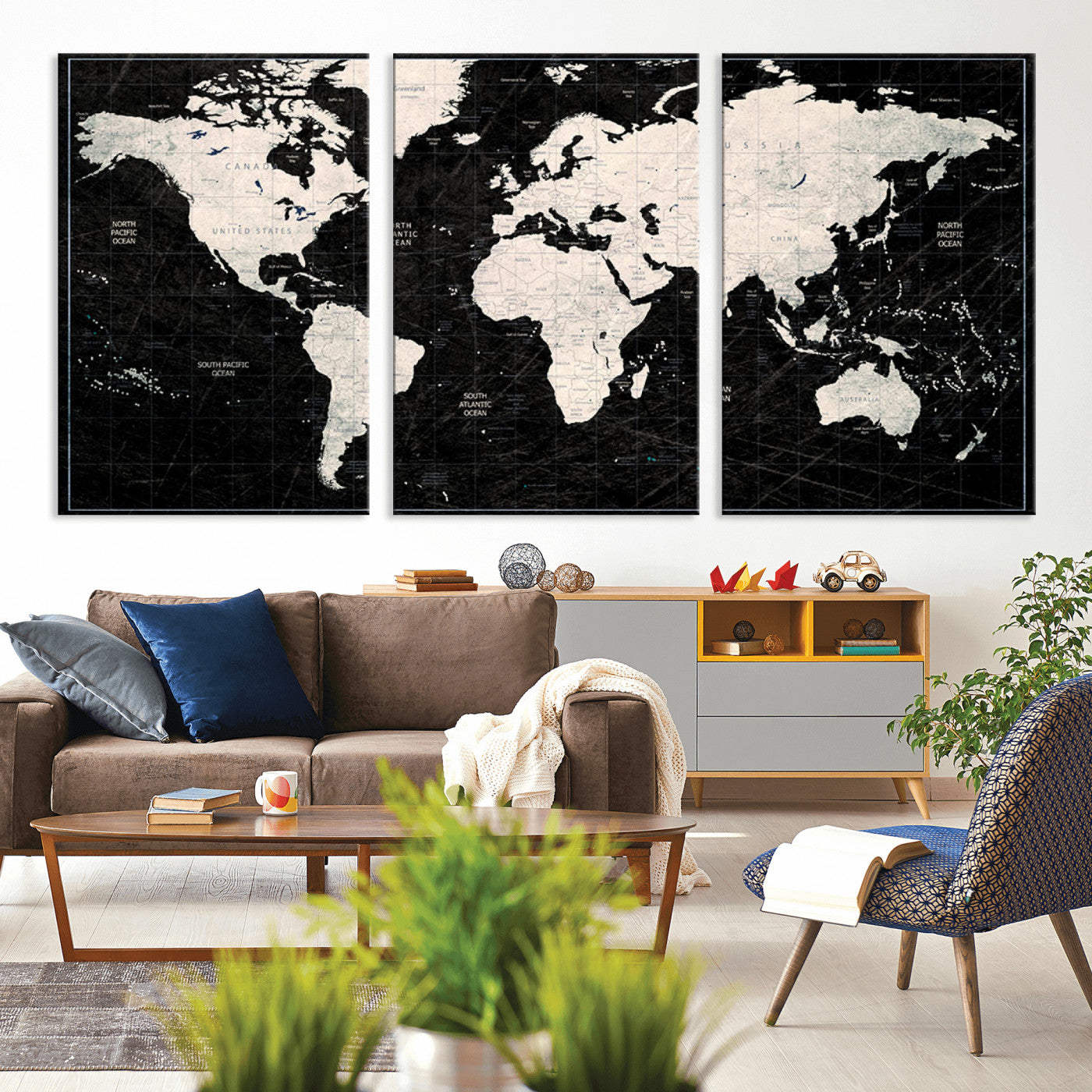 MGV-CV-60X30-3P - Push Pin World Map Canvas Print – Framed Wall Art for Couples to Track Their Travels – Anniversary