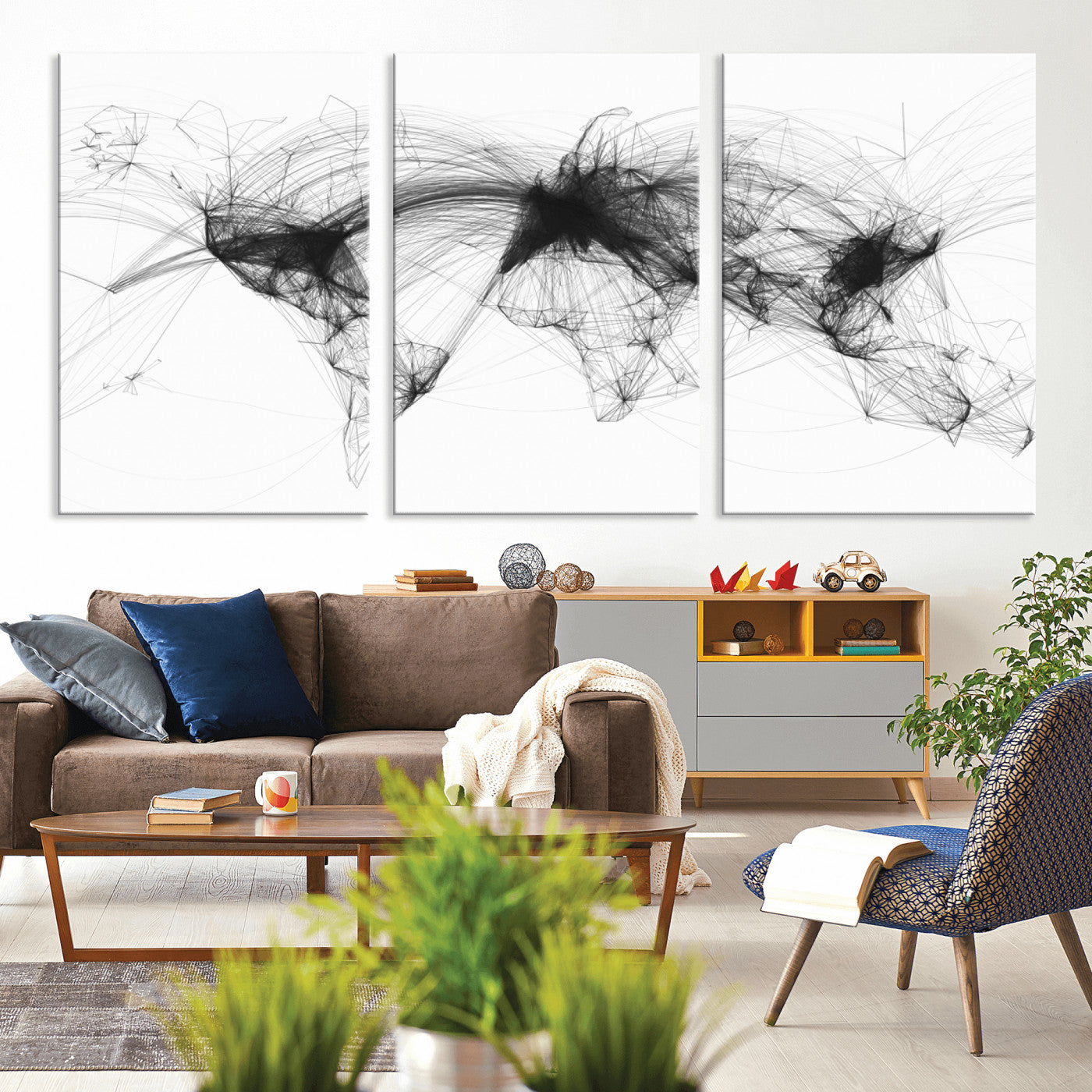 MGV-CV-60X30-3P - Flight Routes Air Traffic Map Canvas Wall Art - Framed - Ready to Hang