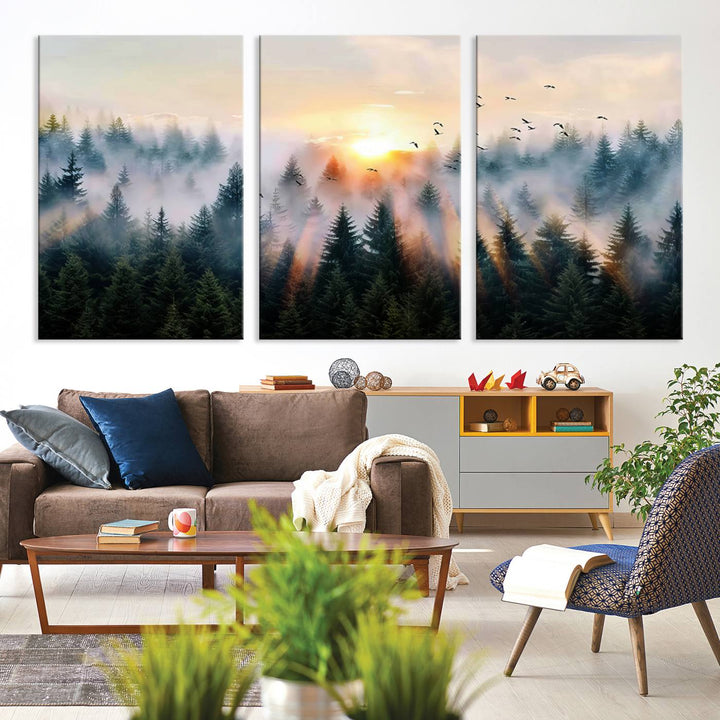 Abstract Forest Wall Art - Serene Nature Canvas Print with Misty Forest Design for Modern Home or Office Decor