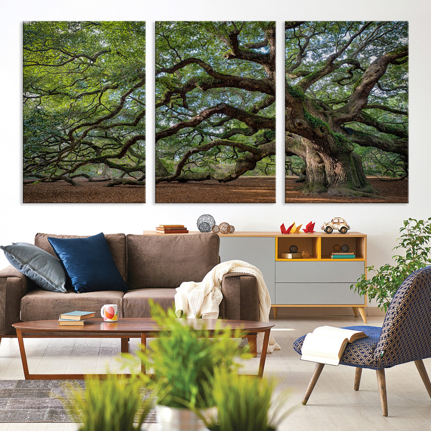 Canvas of the Angel Oak tree with sprawling limbs and mossy bark, ideal for earthy natural or rustic southern-inspired decor.