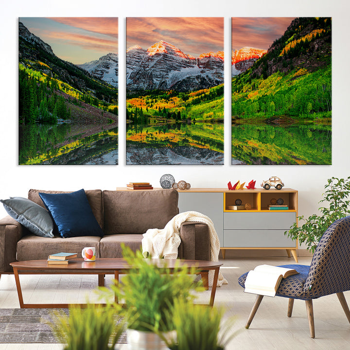 Maroon Bells Lake Wall Art Canvas Print – Majestic Colorado Mountain Landscape, Autumn Reflection, Multi-Panel Framed Artwork for Home, Office Decor