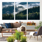 84598503-MGV-CV-36X24-Misty Forest Wall Art Canvas Print, Framed Pine Hills Art Picture Print, Moody Hills Perfect Moody Woodland Decor Artwork