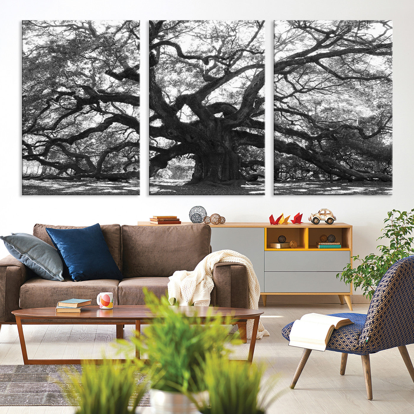 81655611-MGV-CV-36X24-Ancient Oak Wall Art Canvas Print, Framed Twisted Branches Art Picture Print, Gnarled Tree Perfect Moody Nature Decor