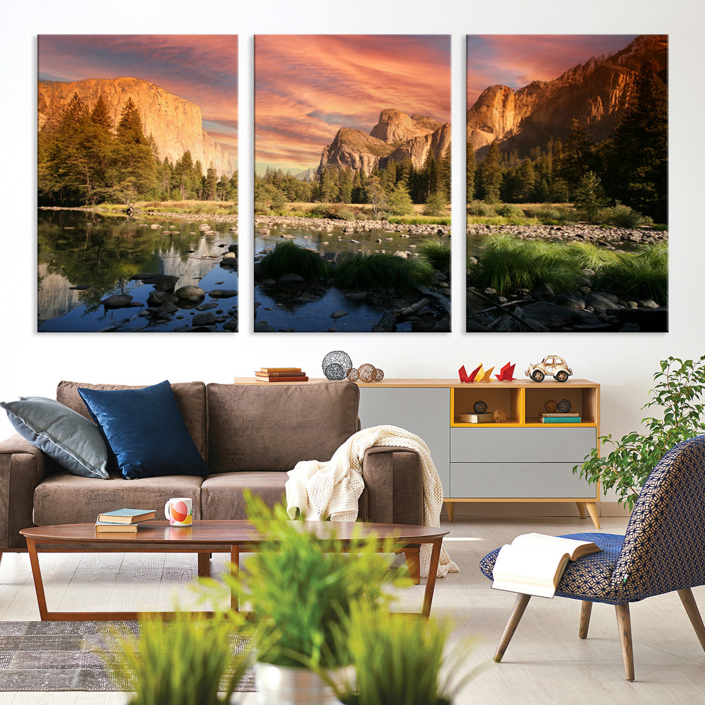 31199457-MGV-CV-36X24-Yosemite Valley Canvas Wall Art, Framed El Capitan Art Picture Print, Sunset Sky Perfect Vibrant Western Decor