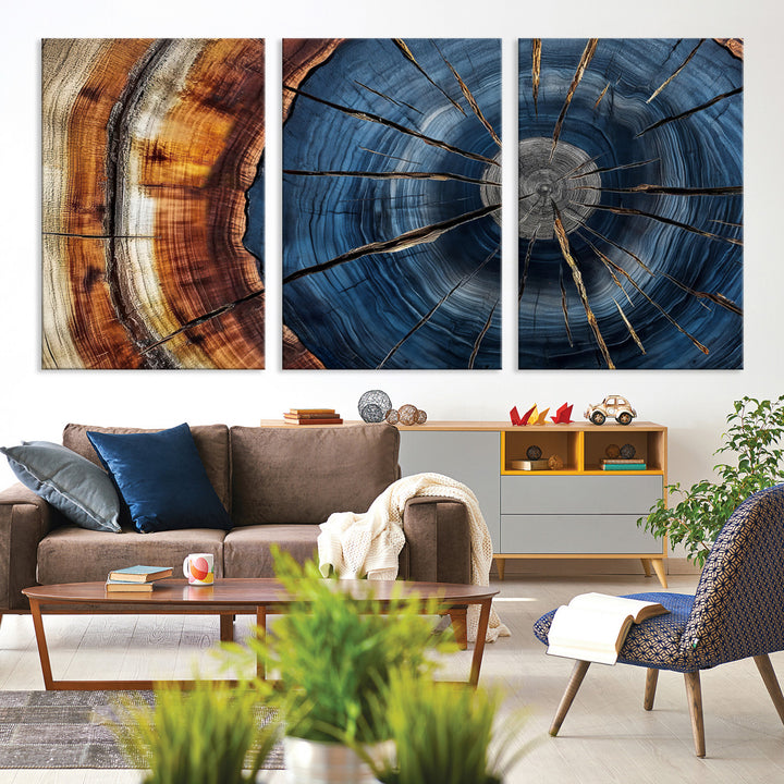 Framed Abstract Tree Ring Wall Art Print, Natural Rustic Wood Texture Canvas Print, Wood Tree Stump Farmhouse, Log Cabin Wooden House Decor