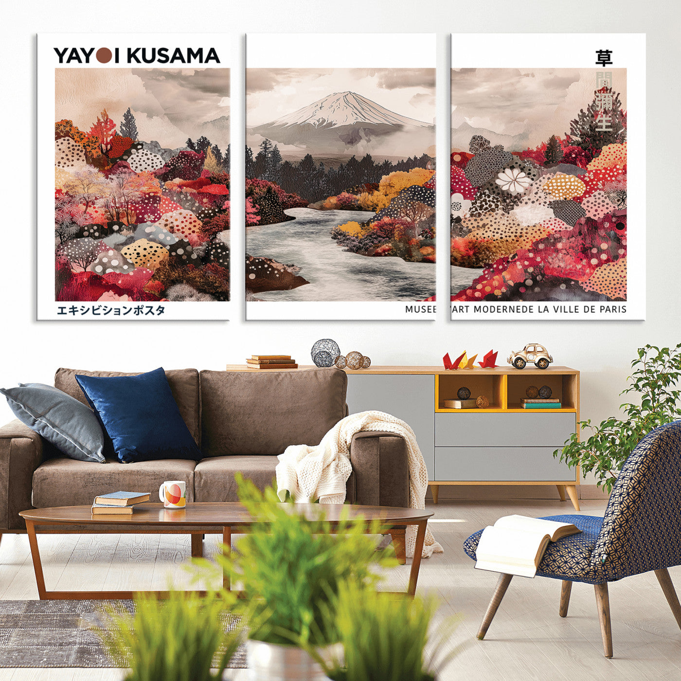 MGV-CV-60X30-3P - Yayoi Kusama Wall Art Canvas Print, Framed Large Abstract Art Picture Print, Kusama Polka Dot Perfect Minimalist Decor Artwork