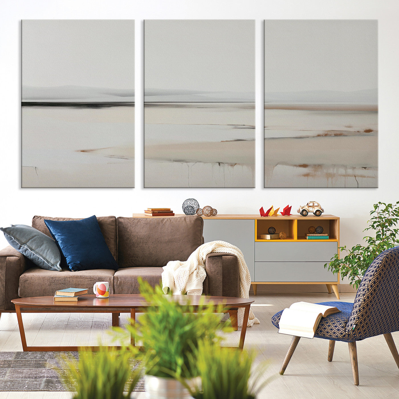 89410095-MGV-CV-36X24-Minimalist Landscape Wall Art Canvas Print, Framed Soft Horizon Art Picture Print, Abstract Seascape Perfect Minimalist Earthy Decor, Framed