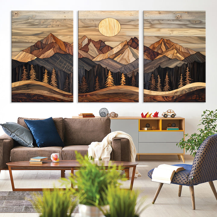 50100230-MGV-CV-36X24-Wood Mountain Wall Art Canvas Print, Framed Boho Wood Art Print, Abstract Woodland Farmhouse Decor