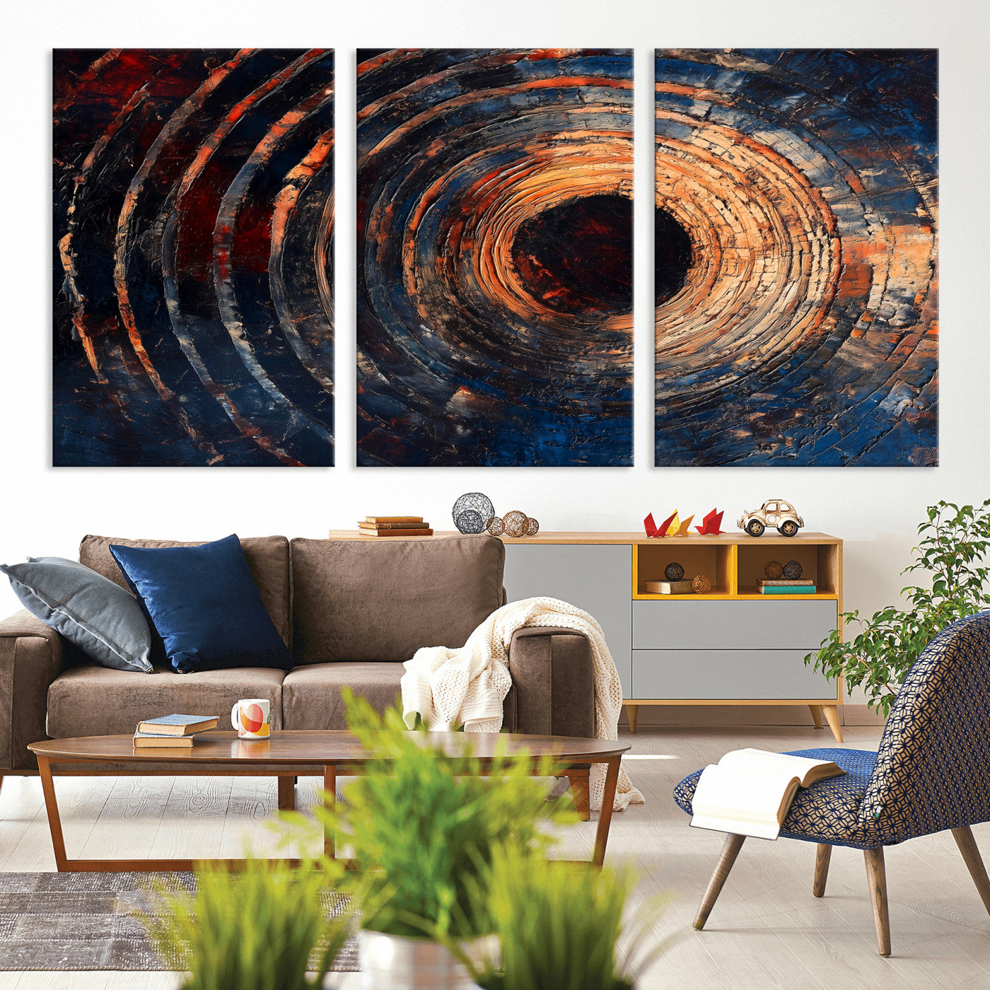 MGV-CV-60X30-3P - Wood Tree Ring Wall Art Canvas Print, Framed Natural Wood Art Picture Print, Rustic Tree Slice Perfect Rustic Decor Artwork