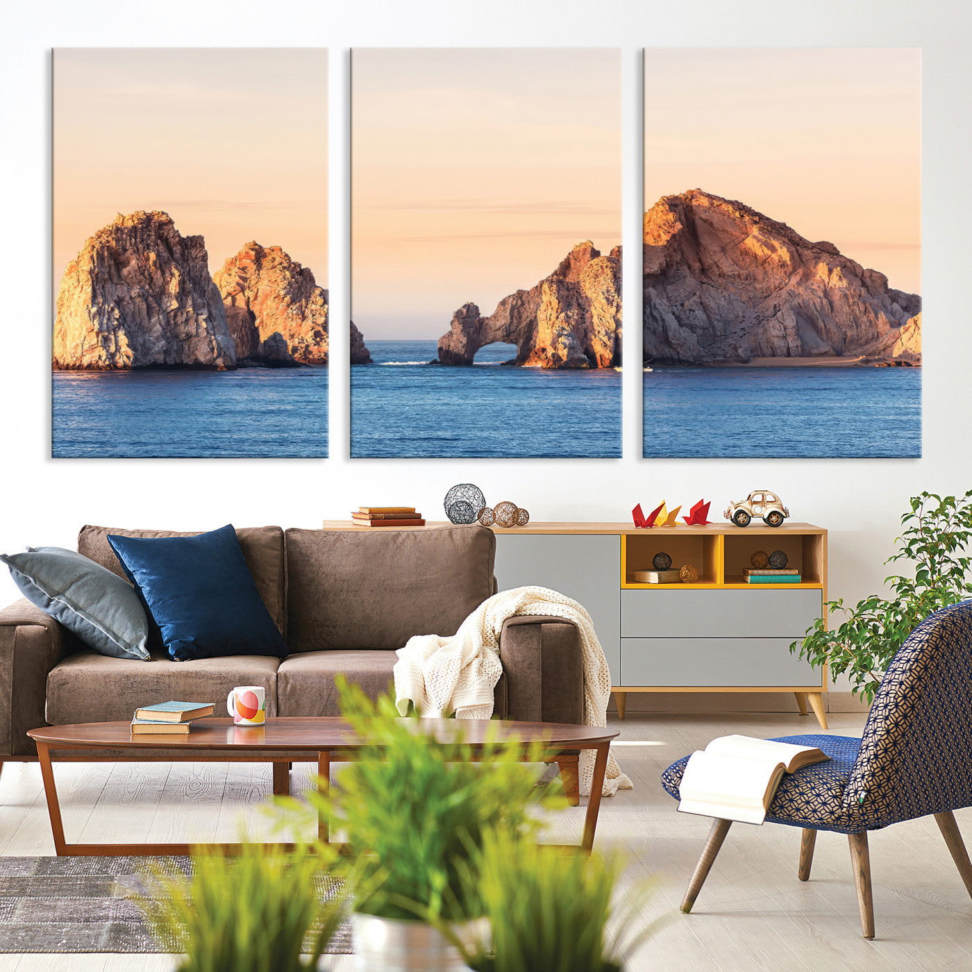 72996116-MGV-CV-36X24-El Arco Wall Art Canvas Print, Framed Cabo Rocks Art Picture Print, Ocean Arch Perfect Golden Coastal Landmark Decor, The Arch Canvas Print