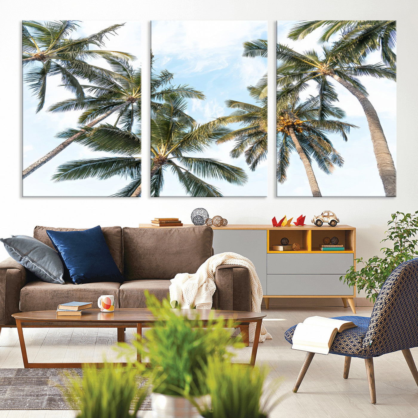 87247012-MGV-CV-36X24 - Tropical Palm Trees Wall Art – Sunlit Leaves & Blue Sky Canvas Print, Island Breeze and Vacation Vibes for Office or Home Decor
