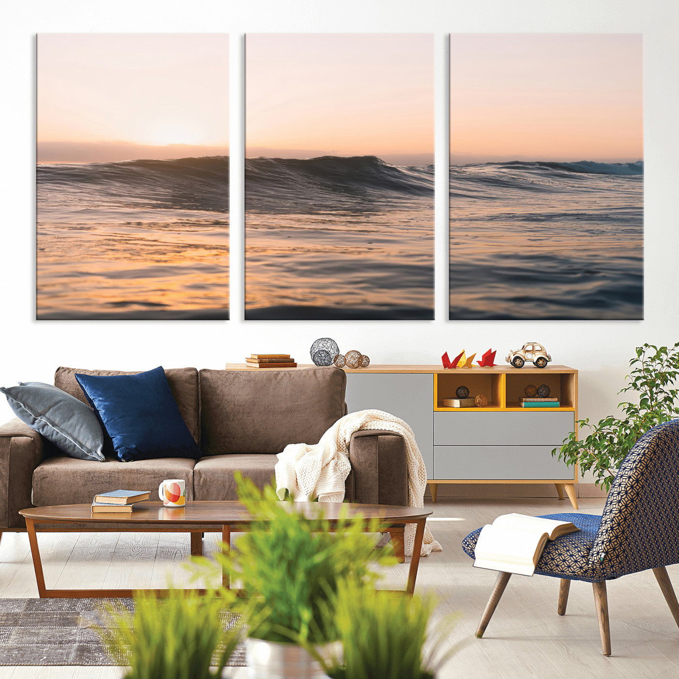 46299358-MGV-CV-36X24 - Golden Sunset Ocean Wall Art – Tranquil Waves & Peaceful Horizon Canvas Print, Soft Light and Evening Glow for Serene Beach, Home or Nature Decor