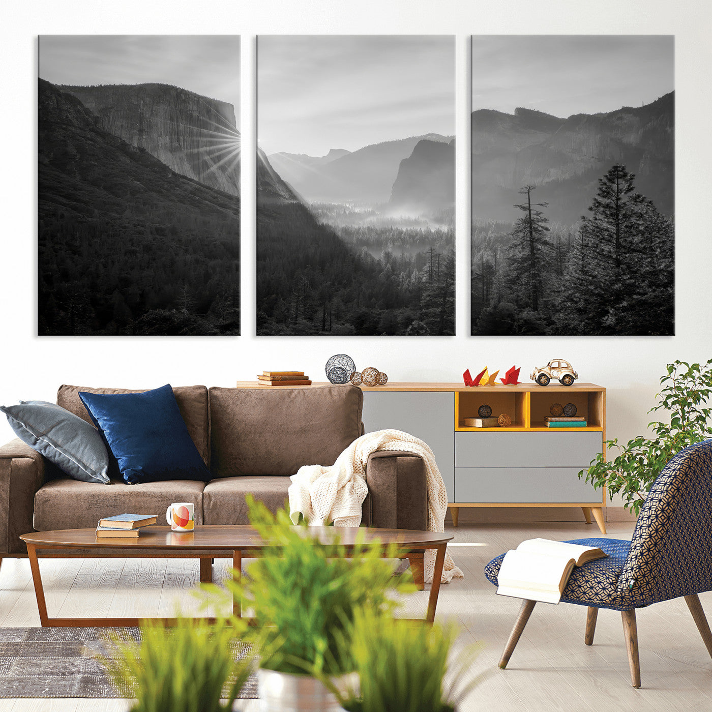 MGV-CV-60X30-3P - Yosemite Valley Wall Art Canvas Print, Framed El Capitan Sunrise Art Picture Print, Misty Mountain Perfect Modern Rustic Decor Artwork