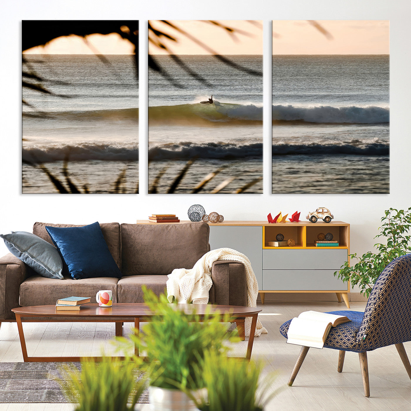 24896468-MGV-CV-36X24-Sunset Surf Wall Art Canvas Print, Framed Golden Hour Art Picture Print, Waves Perfect Boho Decor, Framed Sunset Surf Canvas