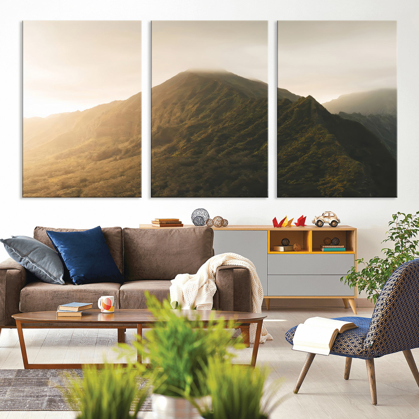 42338636-MGV-CV-36X24-Mountain Wall Art – Framed Sunset Landscape Canvas Artwork, Serene Nature Design, Rustic Decor for Home, Office