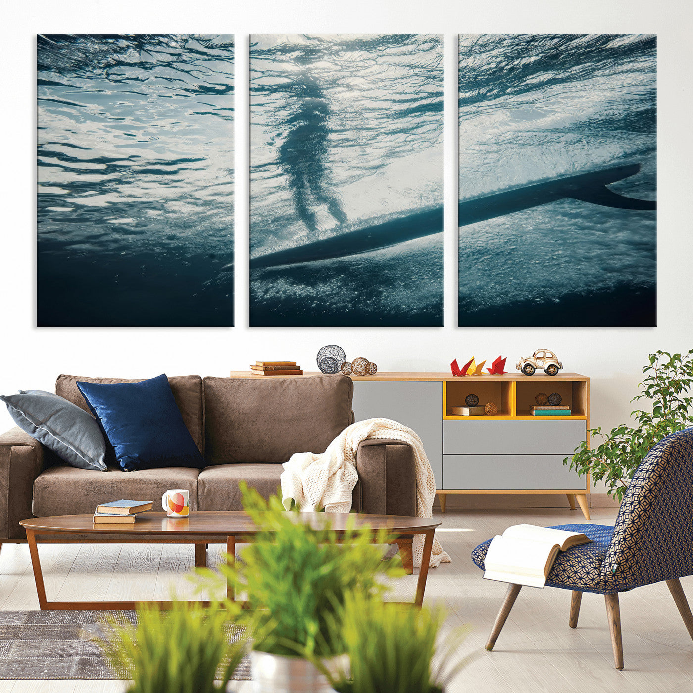 MGV-CV-60X30-3P - Submerged Surf Wall Art Canvas Print, Framed Underwater Perspective Art Picture Print, Ocean Surf Perfect Coastal Adventure Decor Artwork