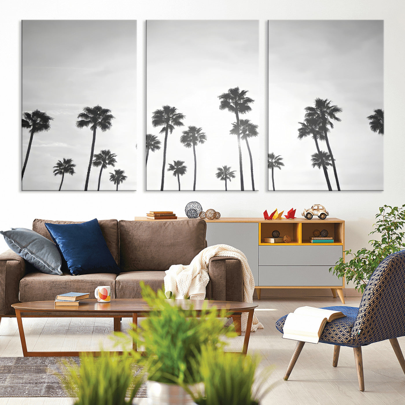 62298277-MGV-CV-36X24-Monochrome Palms Wall Art Canvas Print – Framed Minimalist Silhouetted Trees Artwork for Home, Office, Living Room