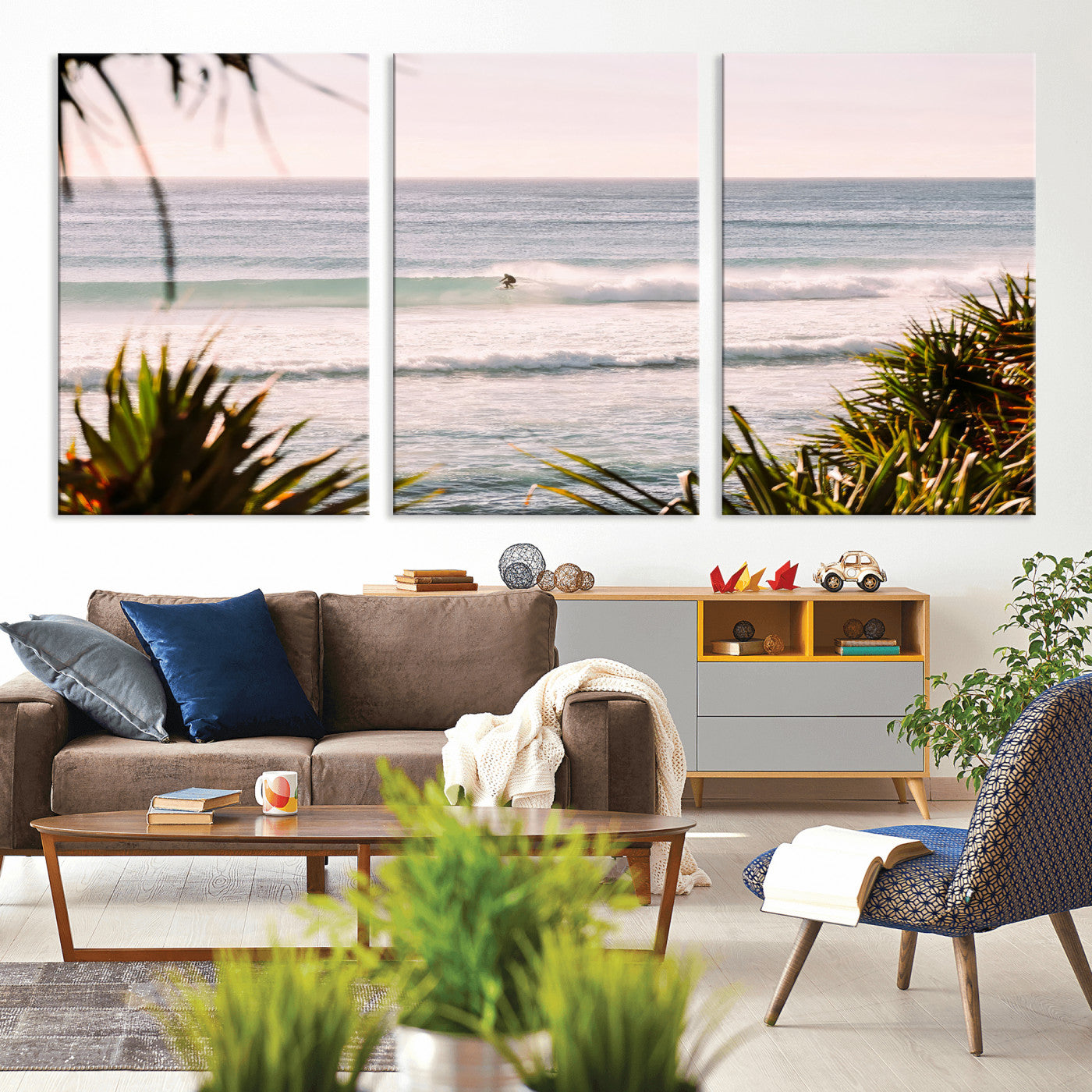 MGV-CV-60X30-3P - Ocean Surfer Wall Art Canvas Print, Framed Coastal Surf Art Picture Print, Tropical Beach Perfect Tropical Coastal Decor Artwork
