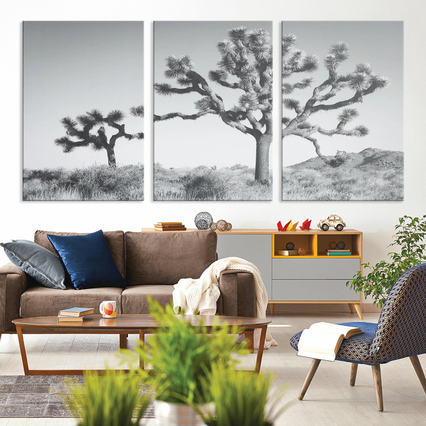 MGV-CV-60X30-3P - Joshua Tree Wall Art Canvas Print, Framed Black White Landscape Art Picture Print, Desert Tree Decor Perfect Southwestern Decor Artwork