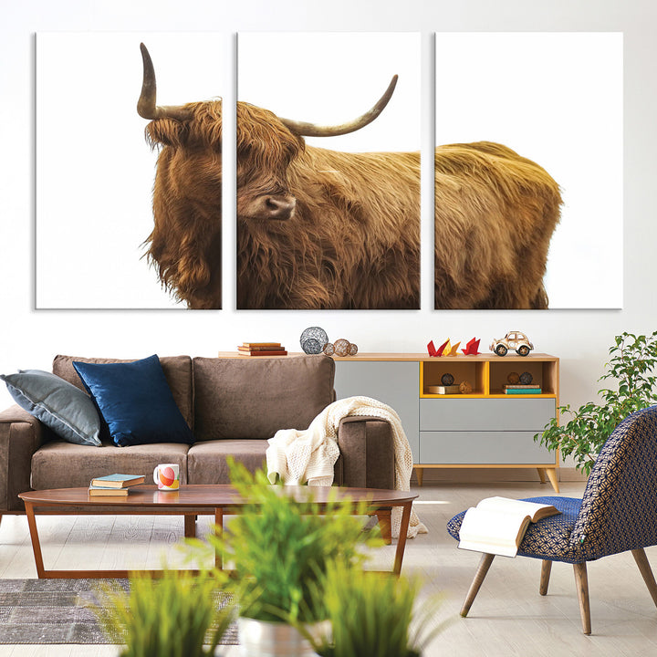 Highland Cow Wall Art Canvas Print, Scottish Bull Print, Framed Rustic Farmhouse Art Print, Large Country Animal Printing Perfect for Farmhouse Decor