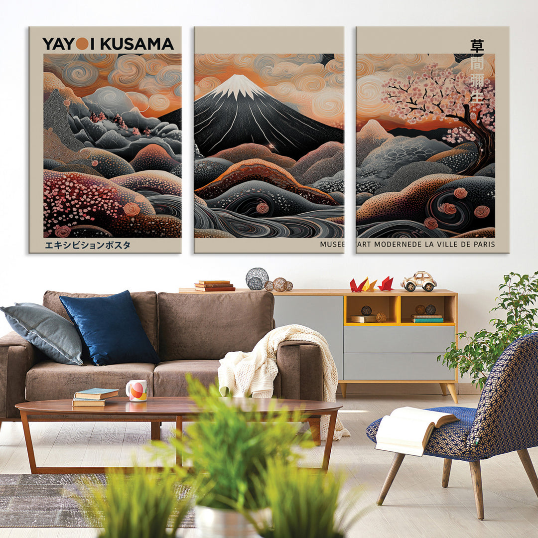 Modern Japanese Wall Art Print Yayoi Kusama Canvas Wall Art Abstract Mount Fuji Canvas Print Japanese Landscape Art Printing