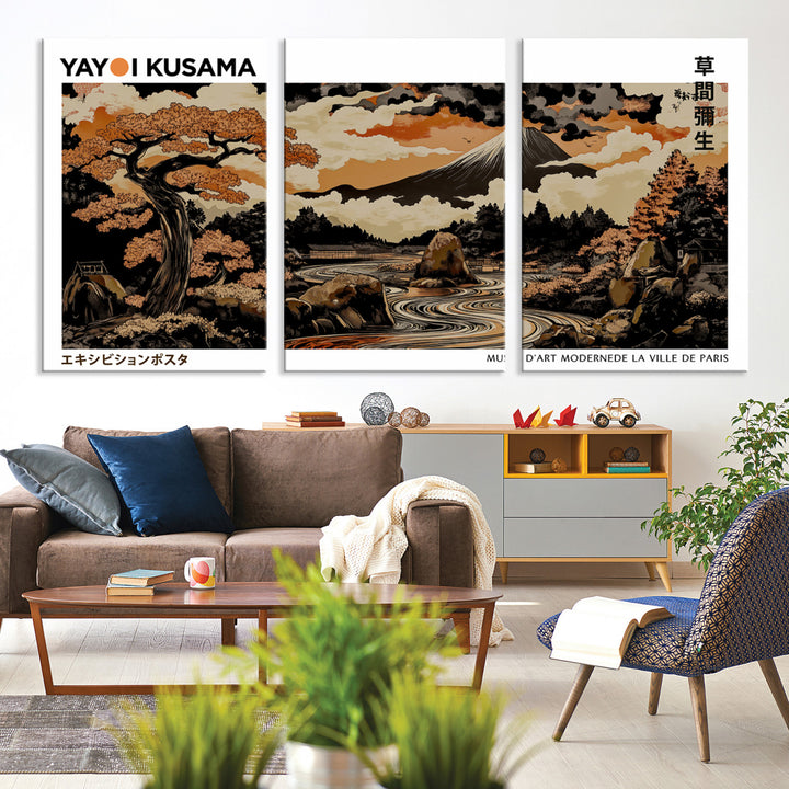Modern Japanese Wall Art Print Yayoi Kusama Canvas Wall Art Abstract Mount Fuji Canvas Print Japanese Landscape Art Printing