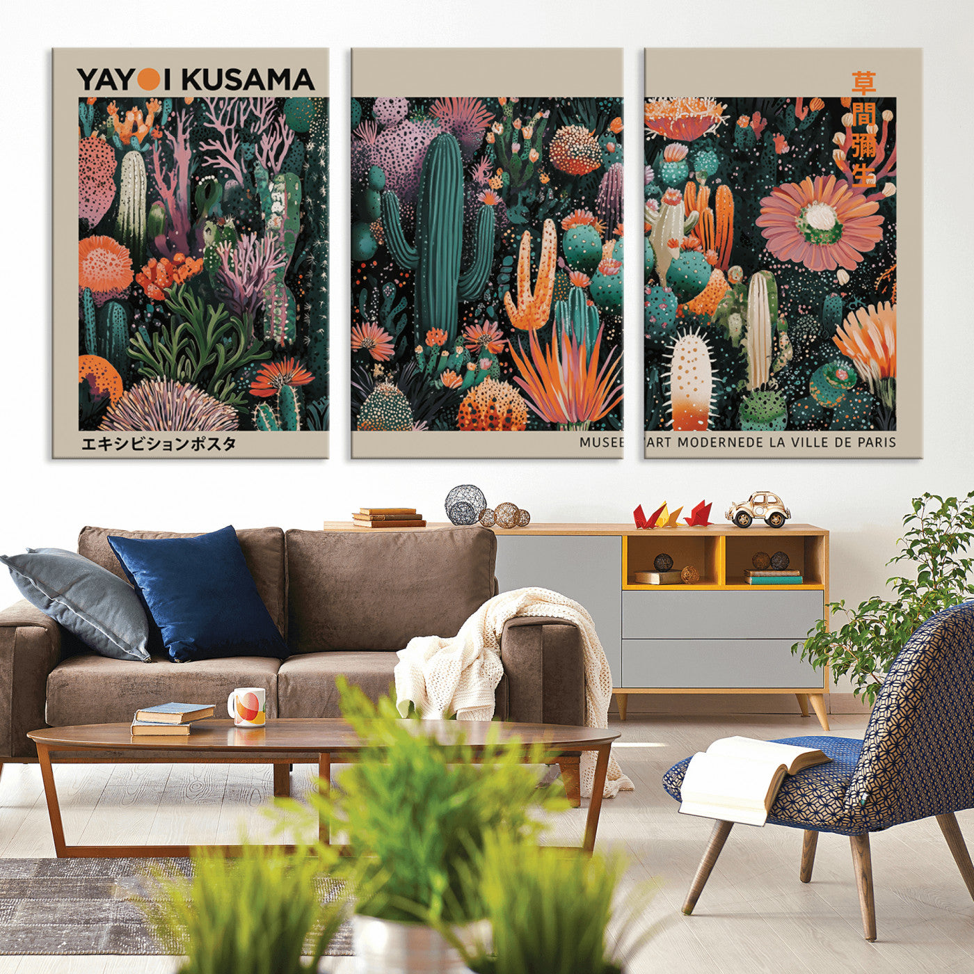 MGV-CV-60X30-3P - Yayoi Kusama Art Print, Yayoi Kusama Canvas Wall Art, Abstract Mount Fuji Canvas Print, Japanese
