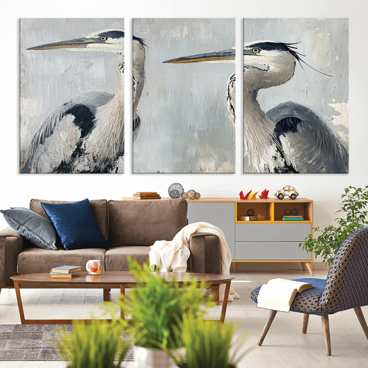 MGV-CV-60X30-3P - Bird Canvas Decor Wall Art Canvas Print, Framed Coastal Bird Pair Art Picture Print, Minimalist Wildlife Wall Perfect Coastal Minimalist Decor Artwork