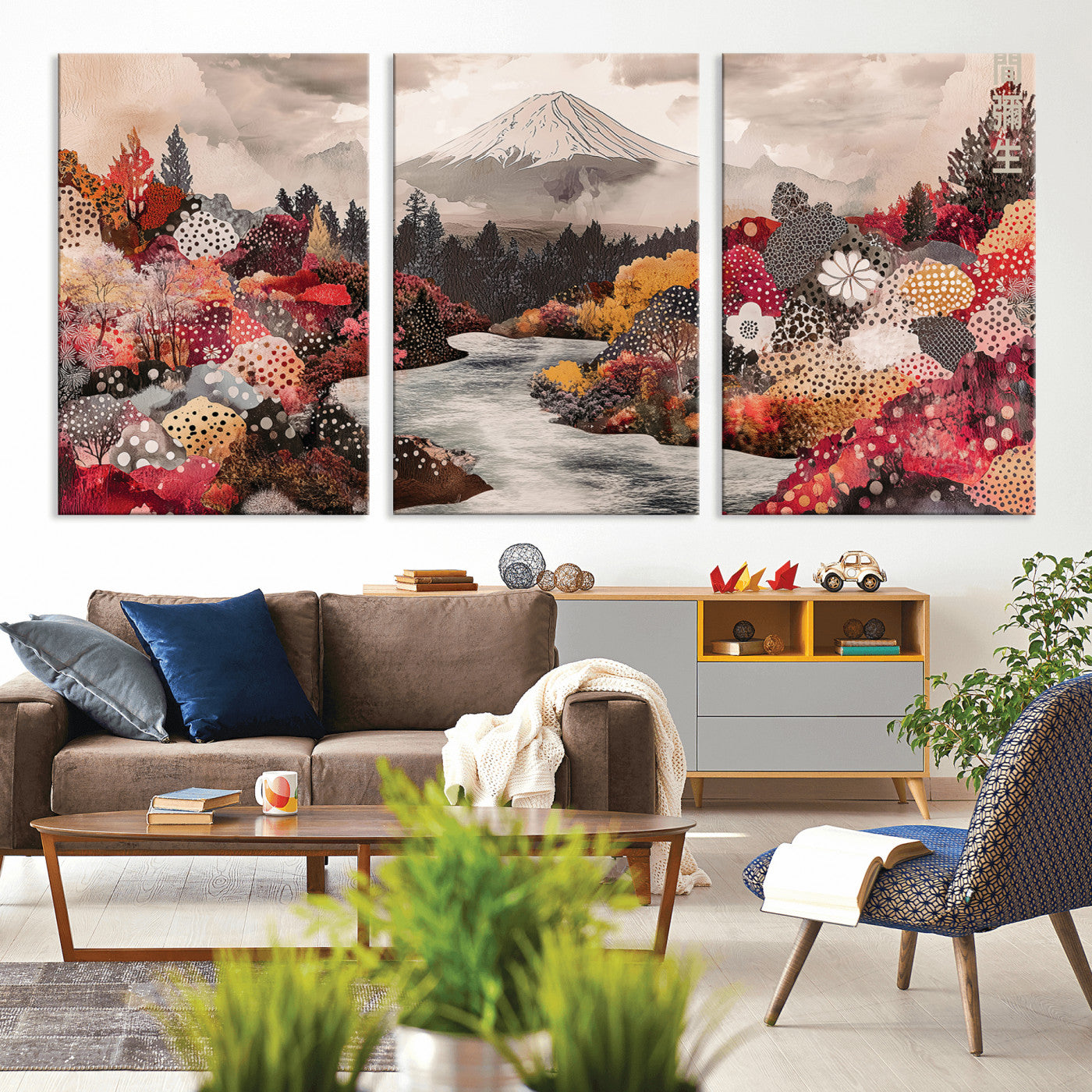 MGV-CV-60X30-3P - Mountain Wall Art Wall Art Canvas Print, Framed Autumn Forest Art Picture Print, Cottagecore Landscape Perfect Cottagecore Boho Decor Artwork