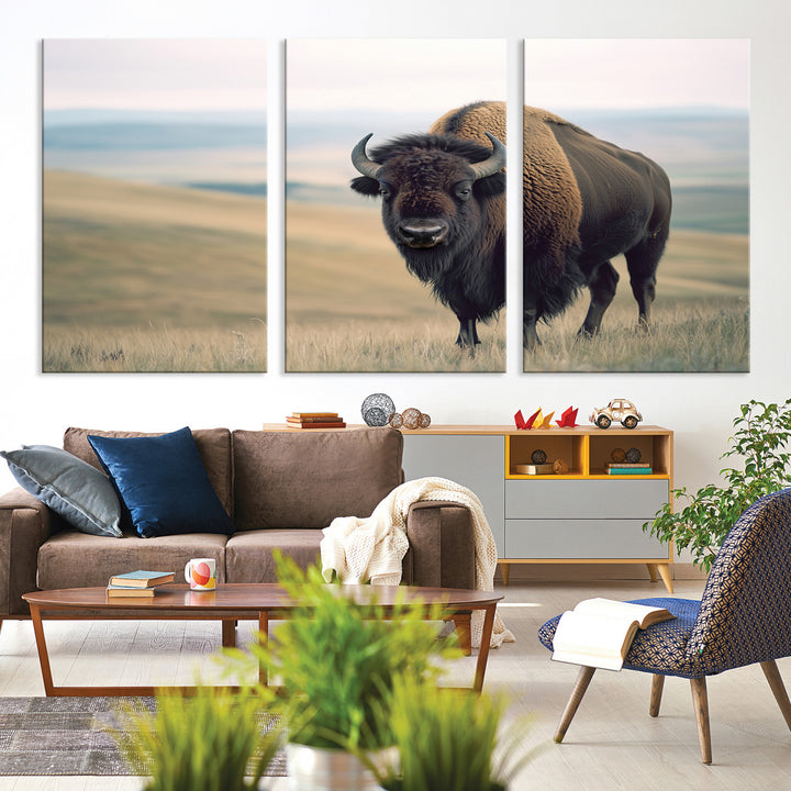 Bison Wall Art Wall Art Canvas Print, Buffalo Canvas Print Print, Framed American Bison Decor Art Print, Large Frontier Style Printing Perfect