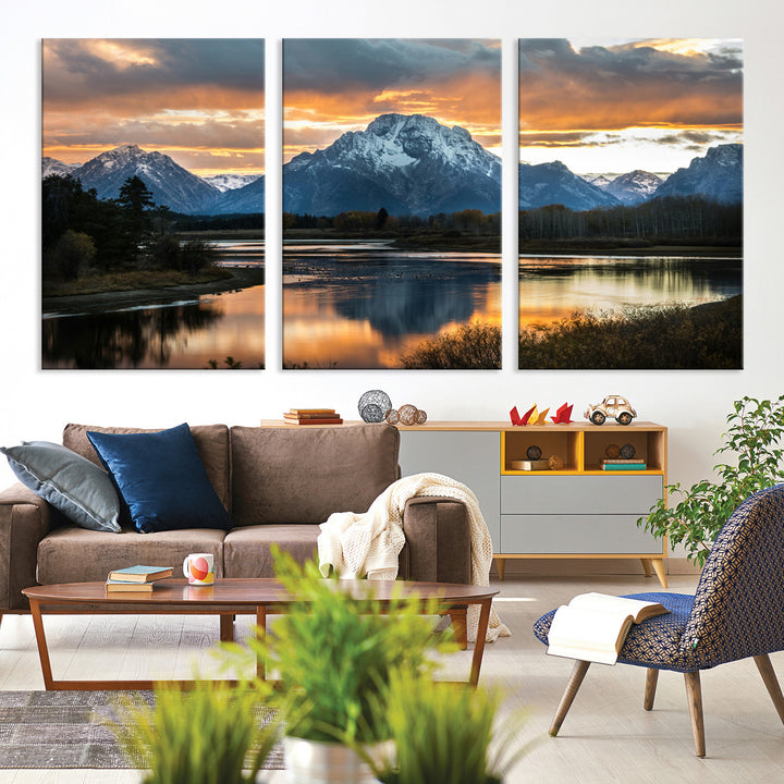 Mountain Sunset Wall Art Canvas Print, Framed Alpine Wilderness Art Picture Print, Golden Hour Perfect Wilderness Decor Artwork