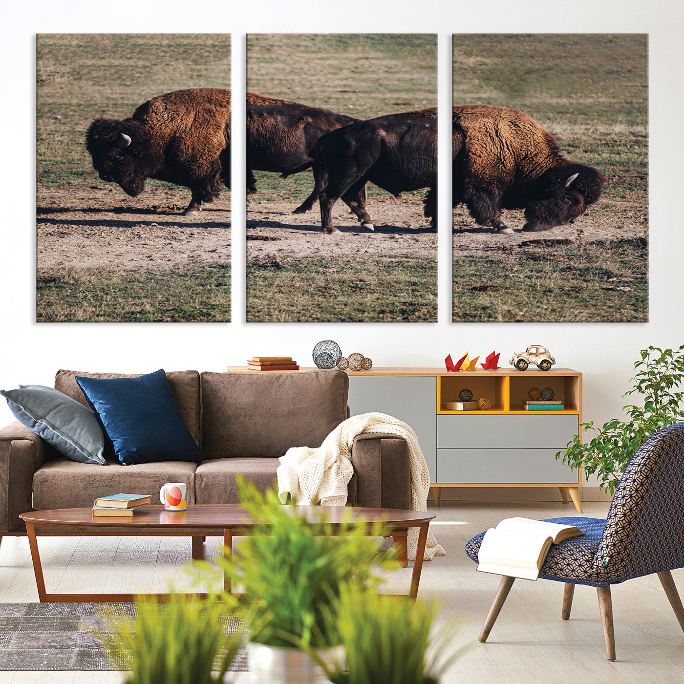 Bison Photography Wall Art Canvas Print, Framed Western Wildlife Art Picture Print, Modern Ranch Perfect Western Rustic Decor Artwork