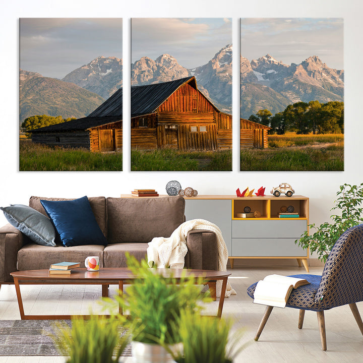 Rustic Barn Wall Art Canvas Print, Framed Western Landscape Art Picture Print, Farmhouse Style Perfect Rustic Farmhouse Decor Artwork