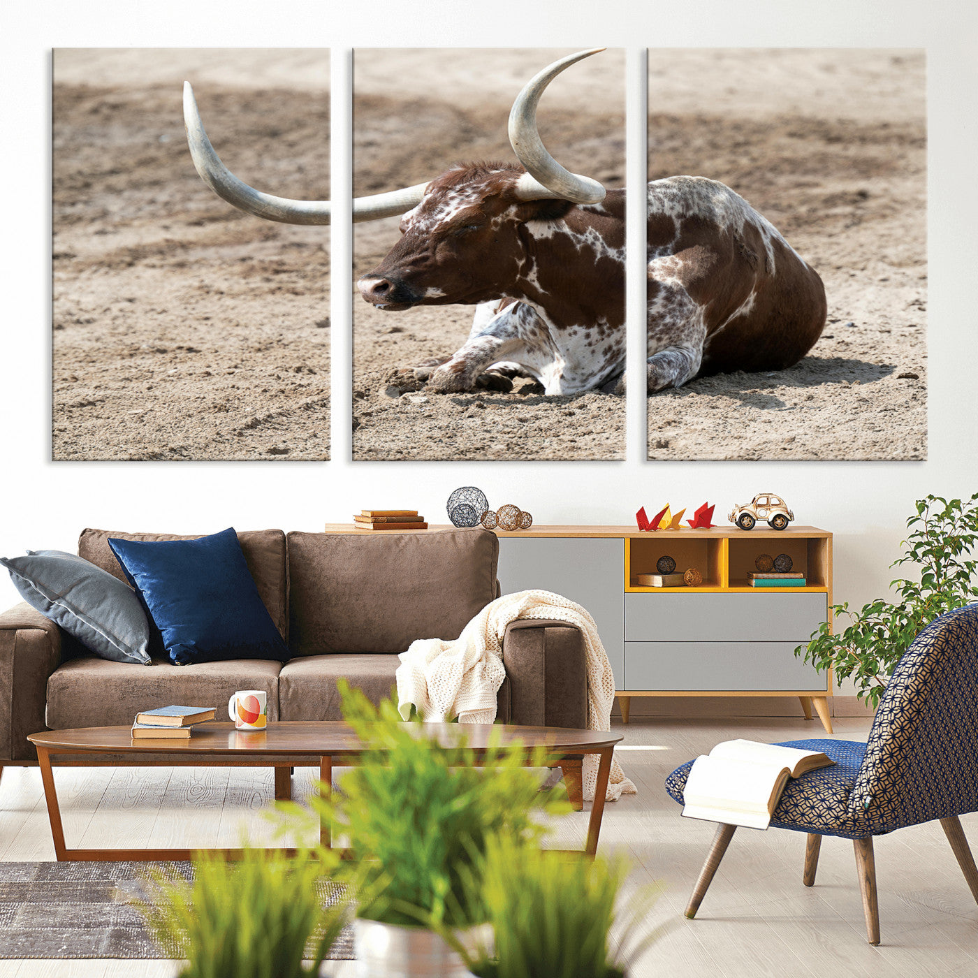 76549210-MGV-CV-36X24-Texas Longhorn Wall Art Canvas Print, Framed Country Living Art Picture Print, Farmhouse Perfect