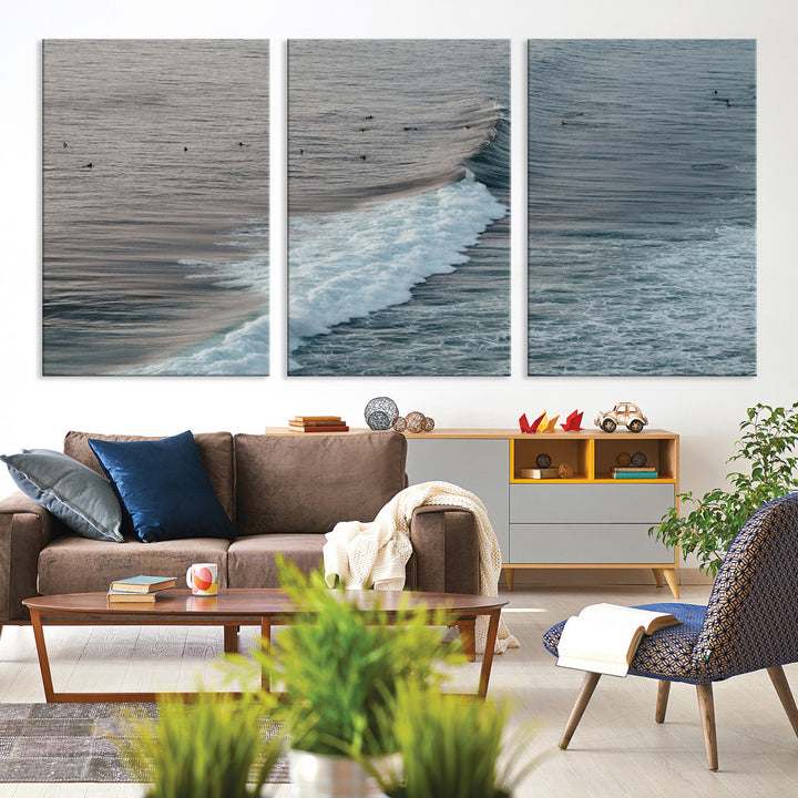 Ocean Waves Wall Art Canvas Print, Framed Coastal Serenity Art Picture Print, Surf Perfect Coastal Decor Artwork