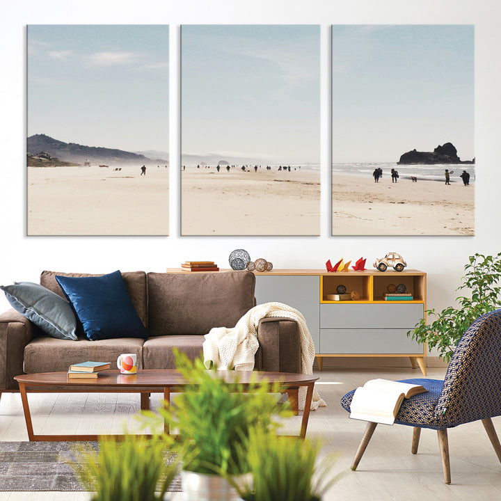 Minimalist Beach Wall Art Canvas Print, Framed Coastal Serenity Art Picture Print, Soft Sand Perfect Coastal Decor Artwork