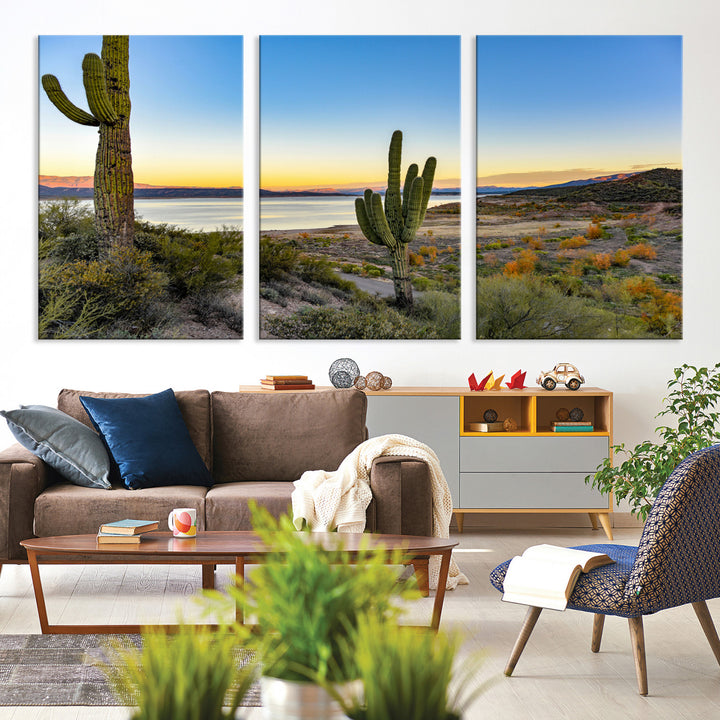 Saguaro Cactus Wall Art Canvas Print, Framed Desert Sunset Art Picture Print, Southwestern Perfect Southwestern Decor Artwork