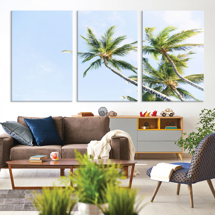 Palm Trees Wall Art Canvas Print, Framed Tropical Art Picture Print, Coastal Perfect Tropical Decor Artwork