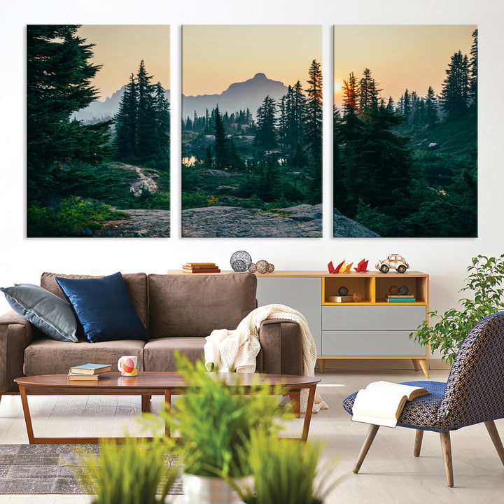 Mountain Wall Art Canvas Print, Framed Forest Serenity Art Picture Print, Mountain Perfect Rustic Decor Artwork