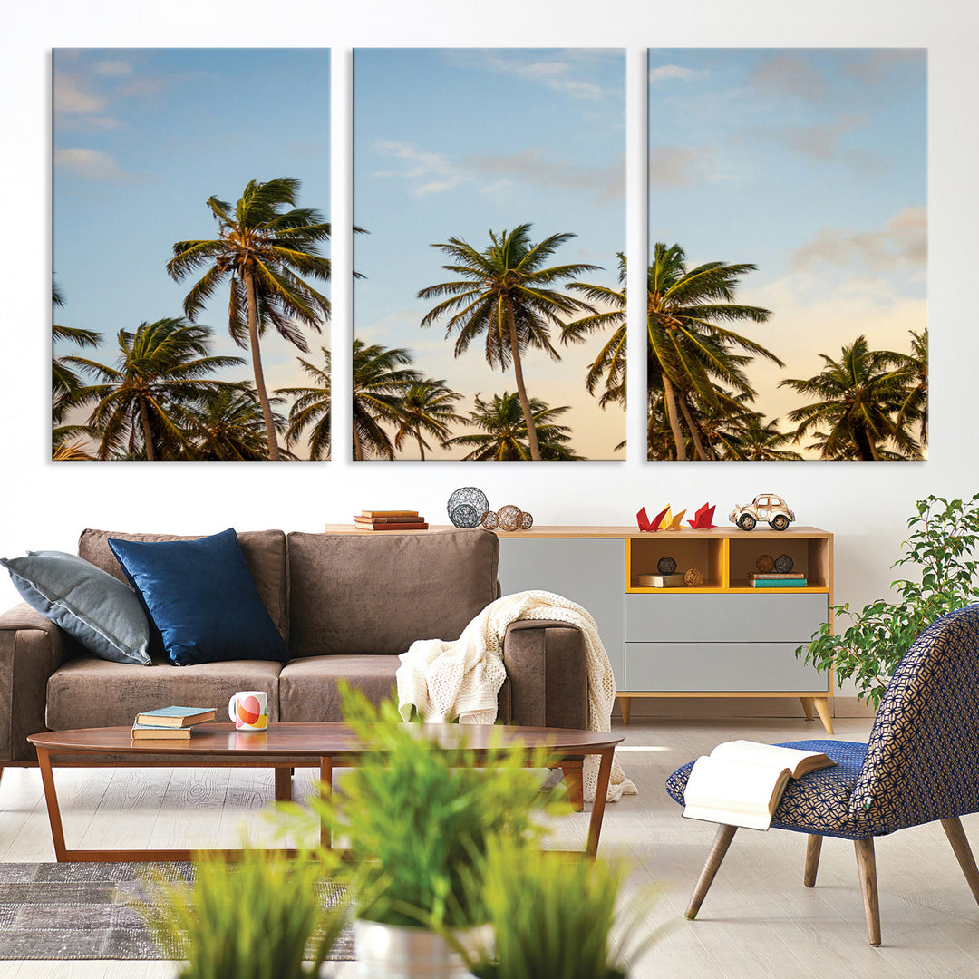 Palms Wall Art Canvas Print, Framed Tropical Art Picture Print, Coastal Perfect Coastal Decor Artwork