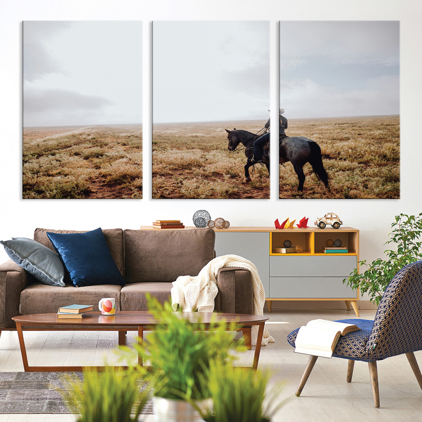 57597730-MGV-CV-36X24-Cowboy Wall Art Wall Art Canvas Print, Framed Western Canvas Art Picture Print, Rustic Ranch Scene Perfect Rustic Western Decor Artwork